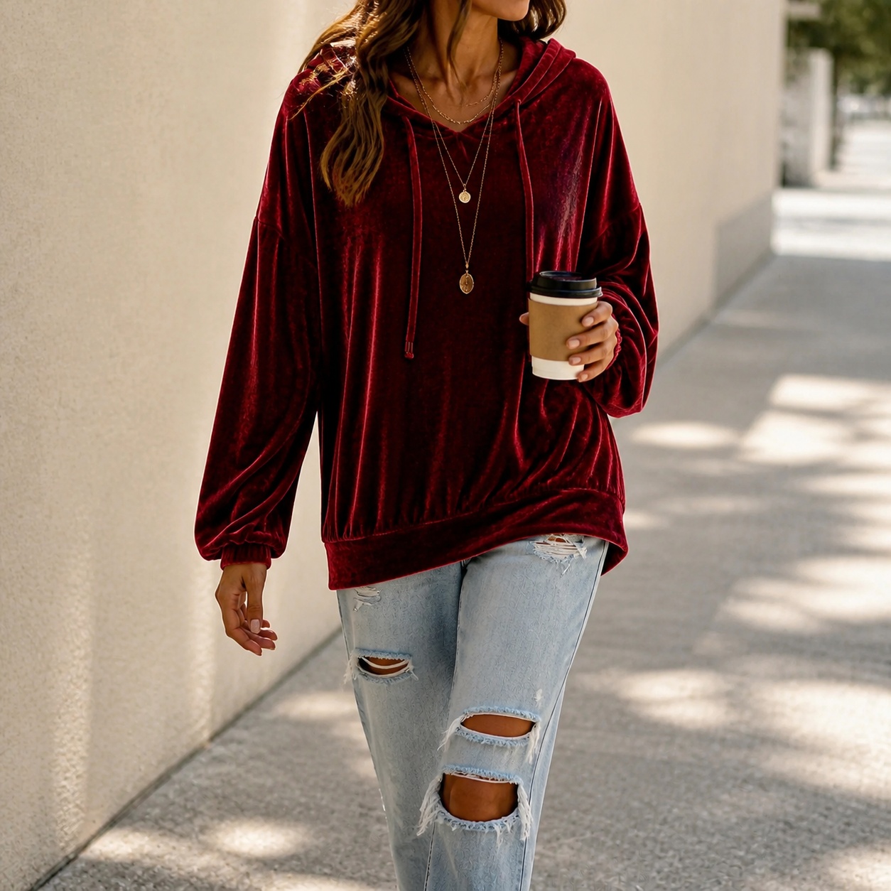 Winter Clothing Drawing - เสื้อฮู้ดดี้ผ้าฟลีซแขนยาวสำหรับผู้หญิง พร้อมลายพิมพ์ 3 มิติ คอเสื้อทรงไม่สมมาตร –
