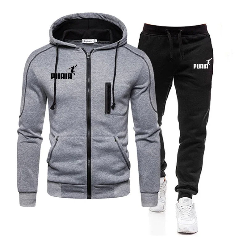 Winter Clothing Pk - ชุดเสื้อแจ็คเก็ตลำลองมีซิปสำหรับผู้ชาย ปี 2026 ชุดสองชิ้น เสื้อกีฬาใส่สบาย แจ็คเก็ตมีฮู้ด