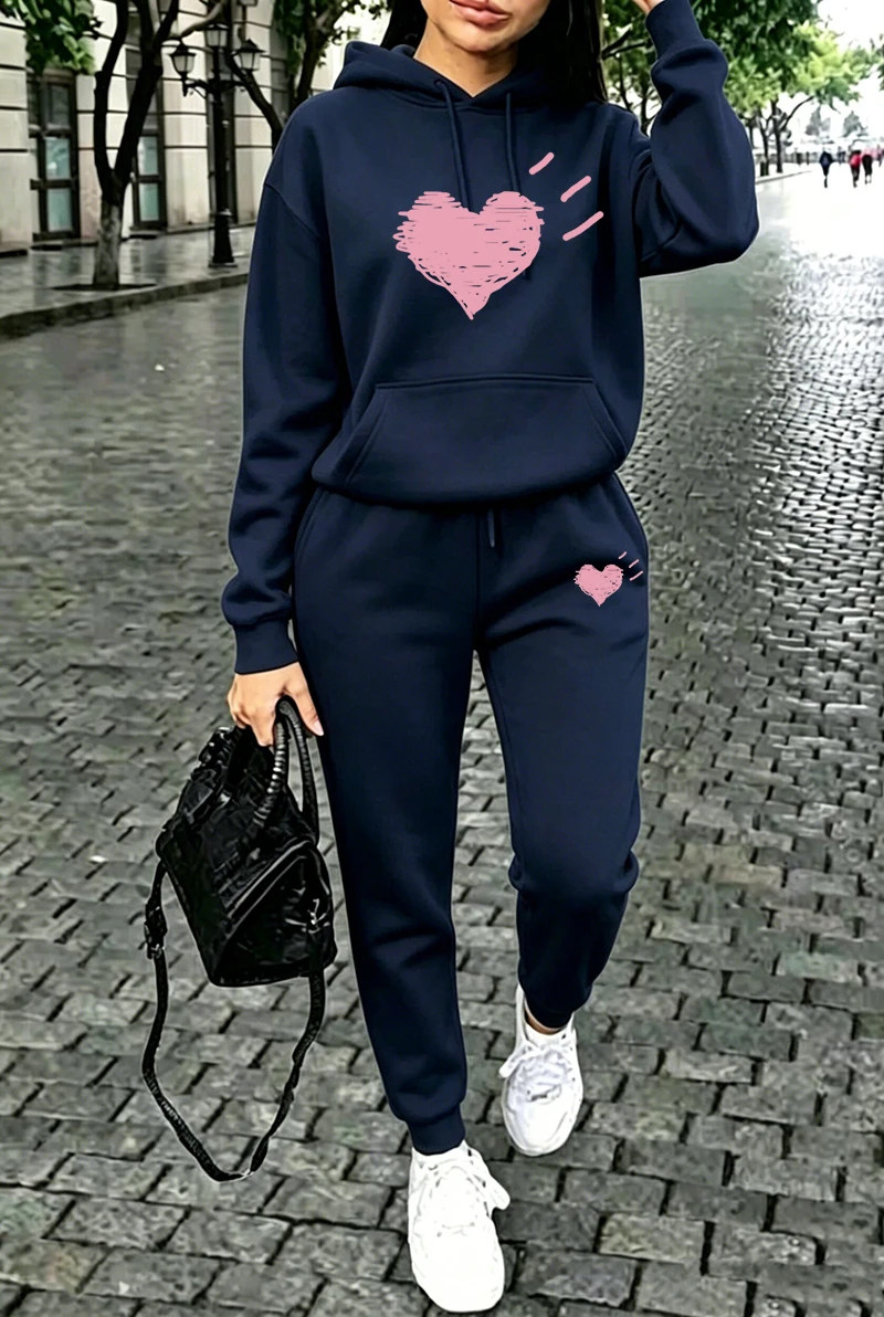 Winter Clothing For Women - ชุดวอร์มผู้หญิง เสื้อสเวตเตอร์ลำลองสไตล์สตรีท ชุดกีฬาสำหรับกิจกรรมกลางแจ้งและวิ่งจ็อกกิ้ง ชุดฮู้ดดี้และกางเกงสำหรับฤดูใบไม้ร่วง ใส่ได้หลากหลายโอกาส