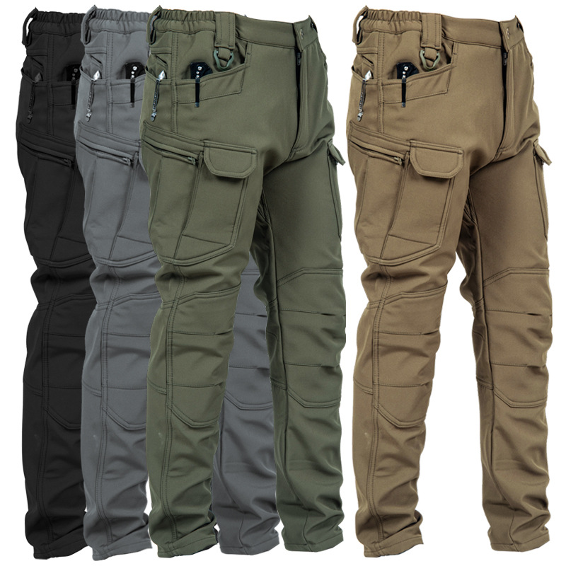 Winter Clothing Hiking - กางเกงทำงานทรงเข้ารูปสำหรับผู้ชาย ดีไซน์แบบทหาร มีหลายช่องใส่ของ กันลมและกันน้ำ เหมาะสำหรับกิจกรรมกลางแจ้งในฤดูหนาว